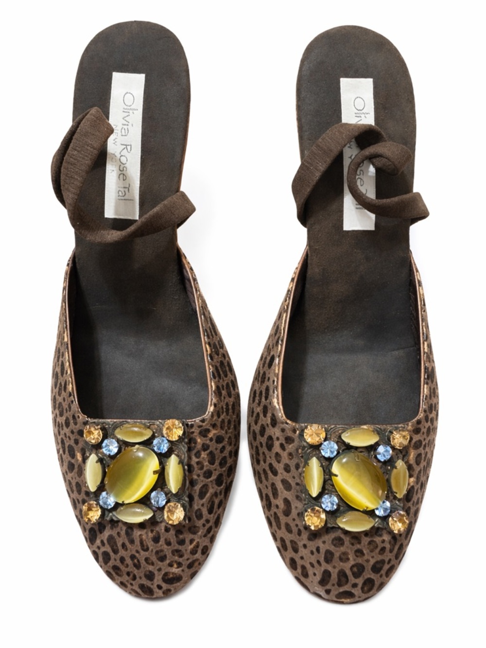 Olivia Rose Tal Brown Leopard-Print Gem Slide Mules